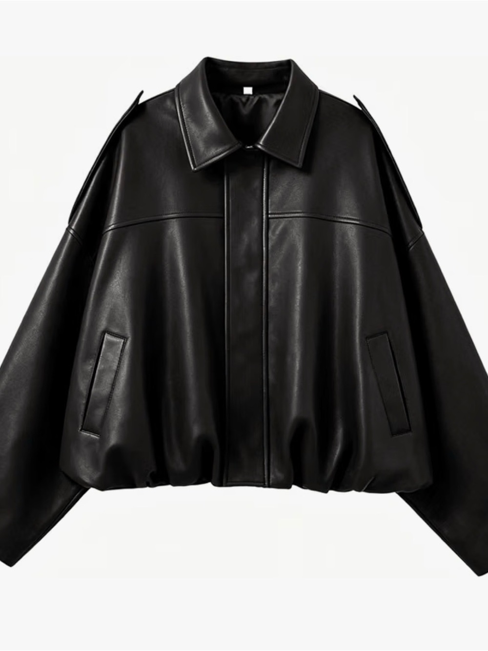 Black Faux Leather Bomber Jacket - Women